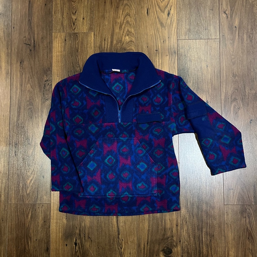 Men's Geometric Zip-Up Sweater - Navy and Burgundy